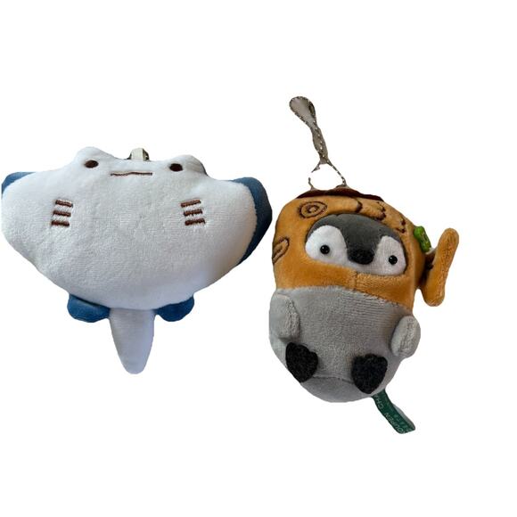 Set of 2 Koupen-Chan Keychain Plush Penguin Wearing Taiyaki Hat & Devil Ray - Picture 1 of 8